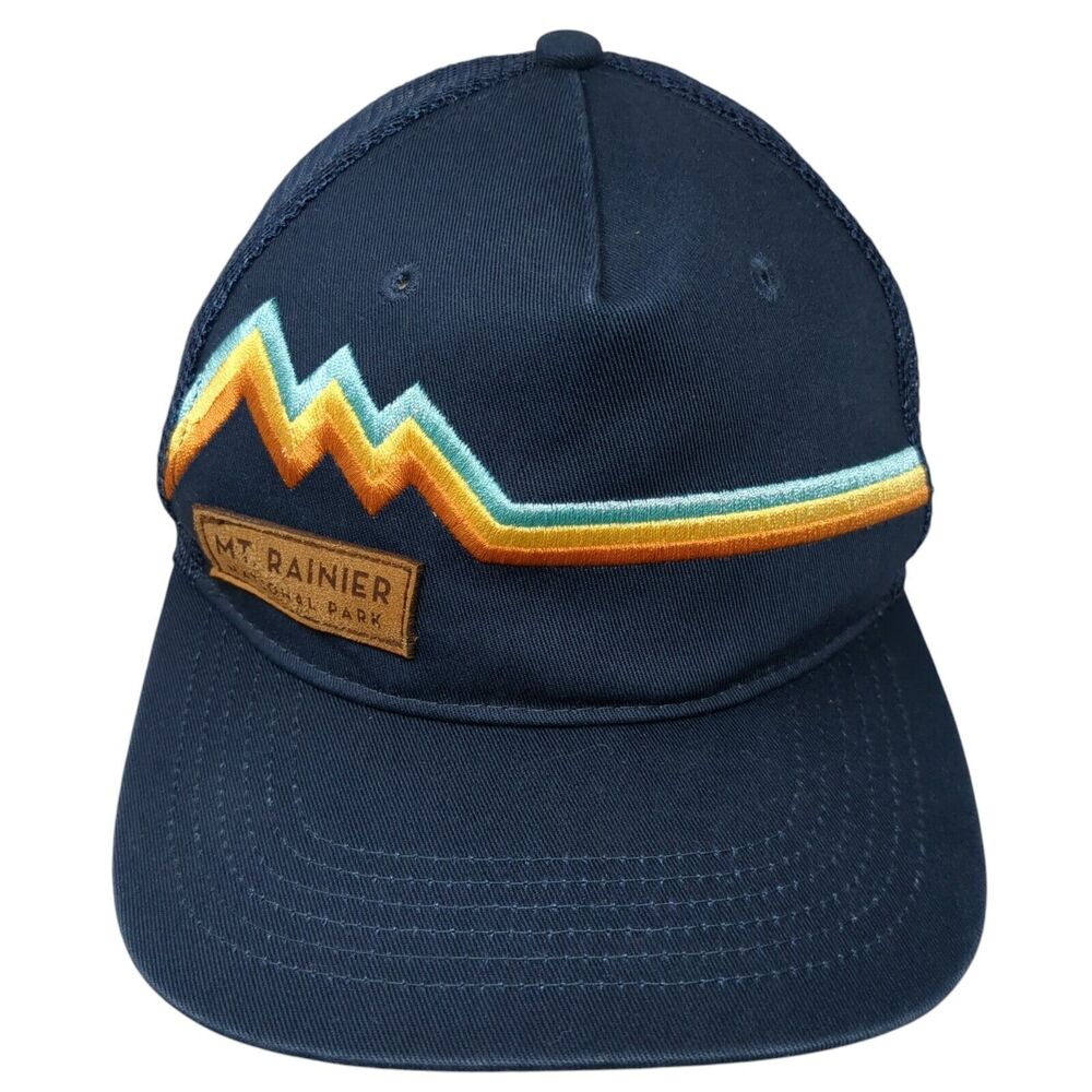 Mt. Rainier National Park Snapback Trucker Hat Blue OS Adjustable Mesh Locale